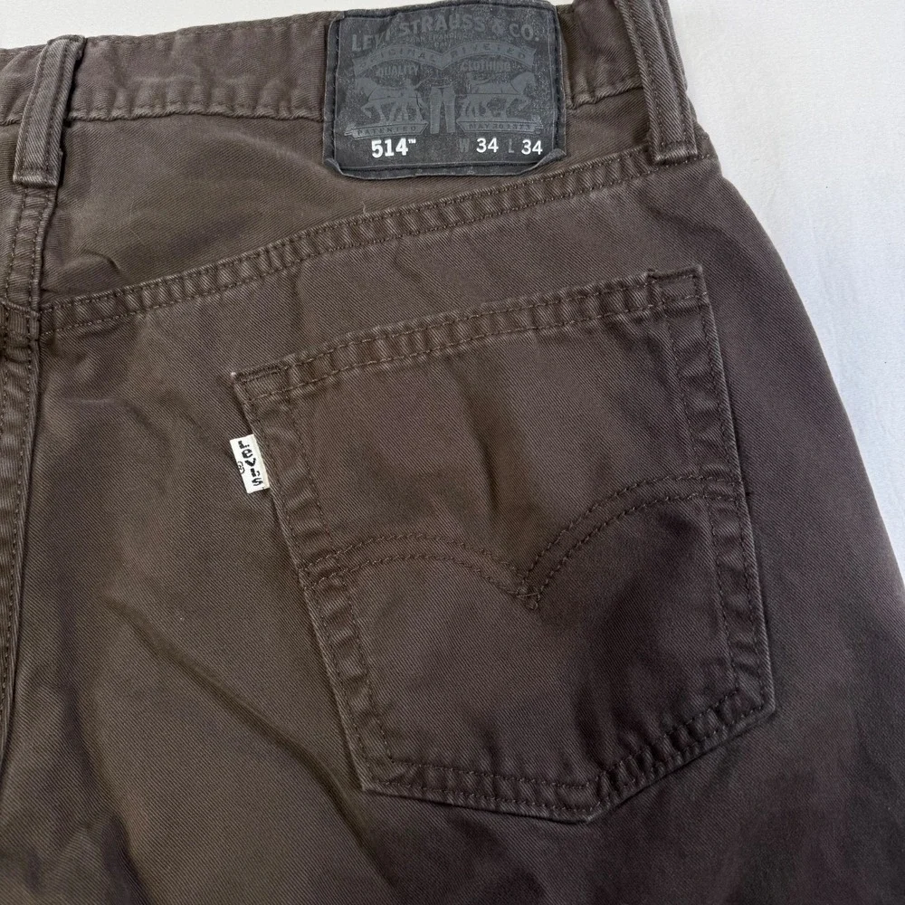 Levi's 514 Straight Fit Brown Jeans Men's Size 34x34 Black Patch White Tab